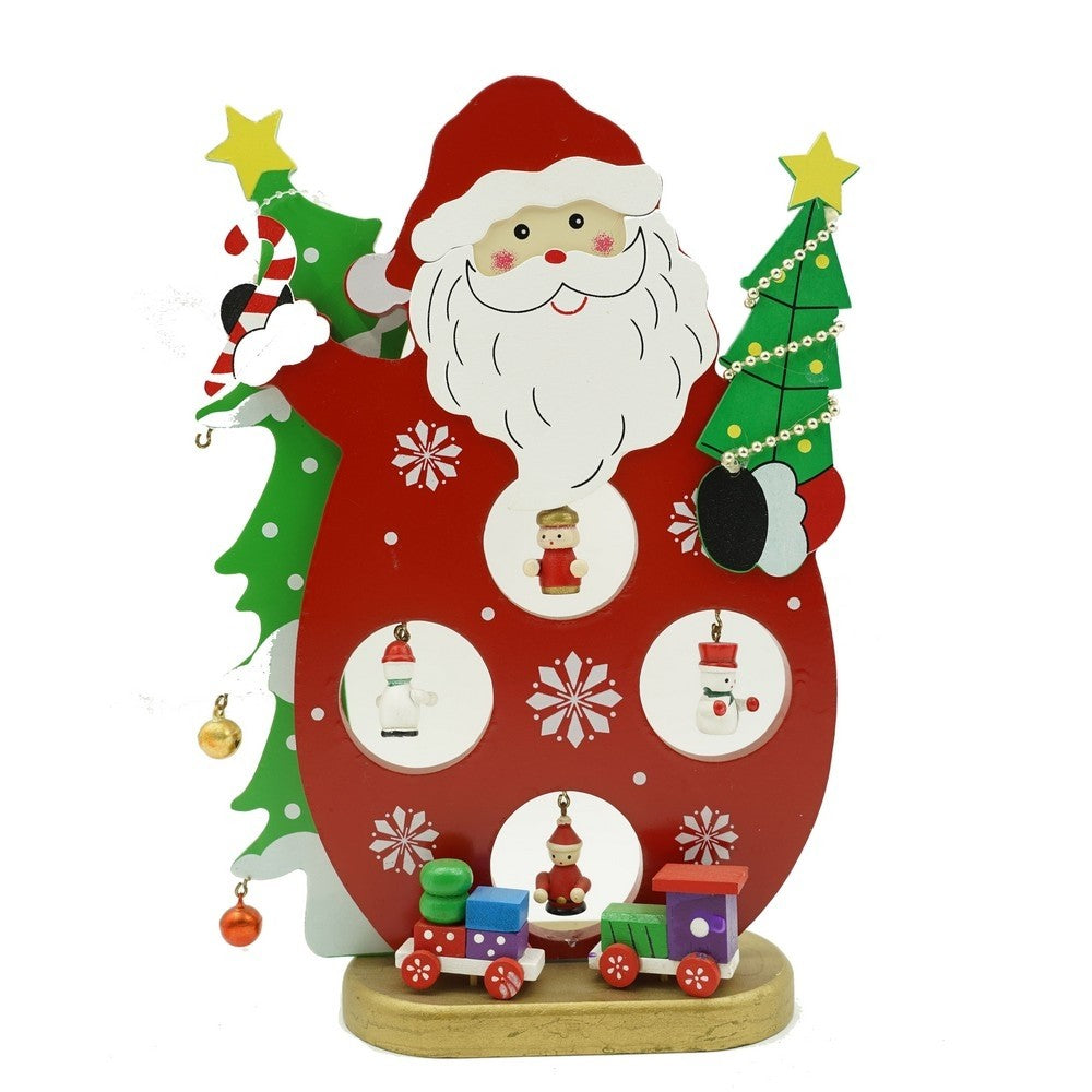 Figurina decorata, Mos Craciun, Rosu, din Lemn, 18 cm x 24.5 cm, Interior, Kadeny