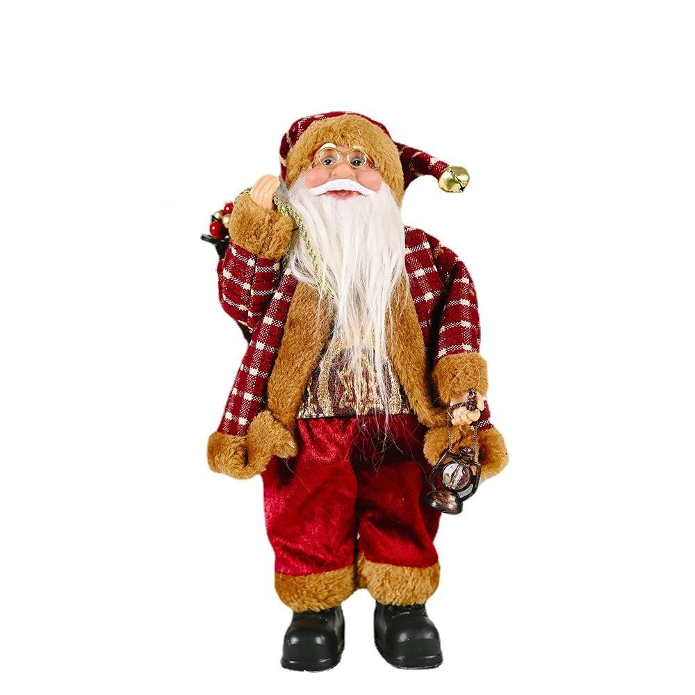 Figurina Decorativa Craciun, Kadeny, Mos Craciun Asezat cu Sac si Felinar, 35 x 18 x 20 cm, Material Plastic+Textil, Interior/Exterior, Rosu/Auriu