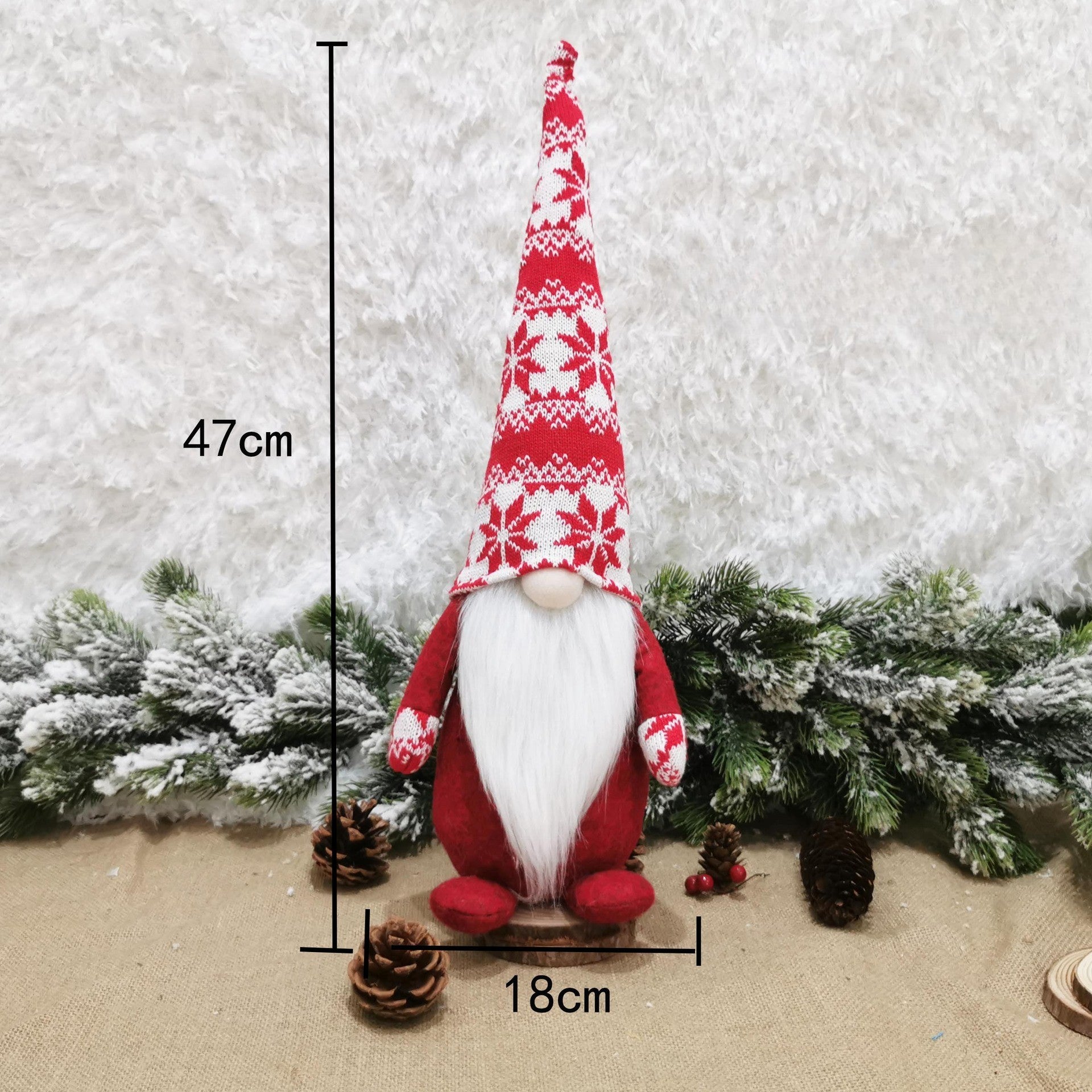 Figurina Decorativa, Pentru Craciun, Kadeny, Spiridus, Omul Padurii cu Barba Lunga, Inaltime 47 cm, Rosu