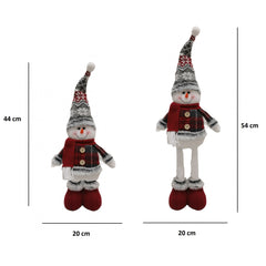 Figurina Decorativa, Pentru Craciun, Kadeny, Om de Zapada, Picioare Telescopice, Inaltime Reglabila 44-54cm, Caciula cu Fugi, Rosu/Gri