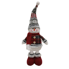 Figurina Decorativa, Pentru Craciun, Kadeny, Om de Zapada, Picioare Telescopice, Inaltime Reglabila 44-54cm, Caciula cu Fugi, Rosu/Gri