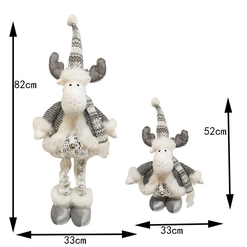 Figurina Decorativa, Pentru Craciun, Kadeny, Ren, Picioare Telescopice, Inaltime Reglabila 52- 82 cm, Pantaloni Luciosi, Alb/Argintiu