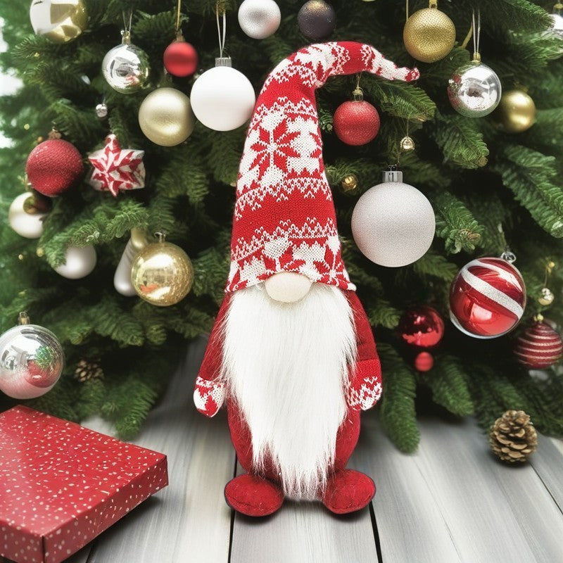 Figurina Decorativa, Pentru Craciun, Kadeny, Spiridus, Omul Padurii cu Barba Lunga, Inaltime 47 cm, Rosu