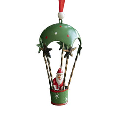 Figurina pentru Brad de Craciun, Kadeny, Model Mos Craciun in Balon cu Aer Cald, Ornament pentru Brad, din Metal, 11 x 5.5 x 5.5 cm, Verde