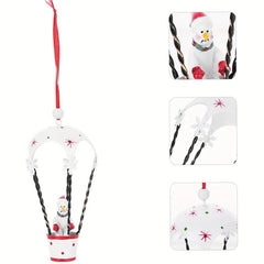 Figurina pentru Brad de Craciun, Kadeny, Model Om de Zapada in Balon cu Aer Cald, Ornament pentru Brad, din Metal, 11 x 5.5 x 5.5 cm, Alb