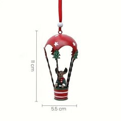 Figurina pentru Brad de Craciun, Kadeny, Model Ren in Balon cu Aer Cald, Ornament pentru Brad, din Metal, 11 x 5.5 x 5.5 cm, Rosu inchis