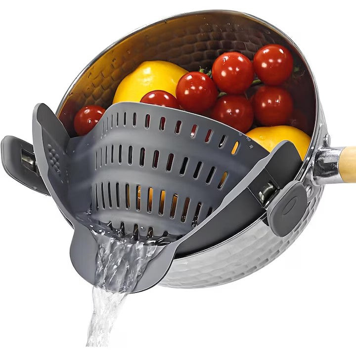 Strecurator Filtru pentru Vase, Kadeny, din Silicon Rezistent la Temperaturi Inalte, Universal, Paste, Legume, Fructe, 23x12.5x6.7 cm, Gri