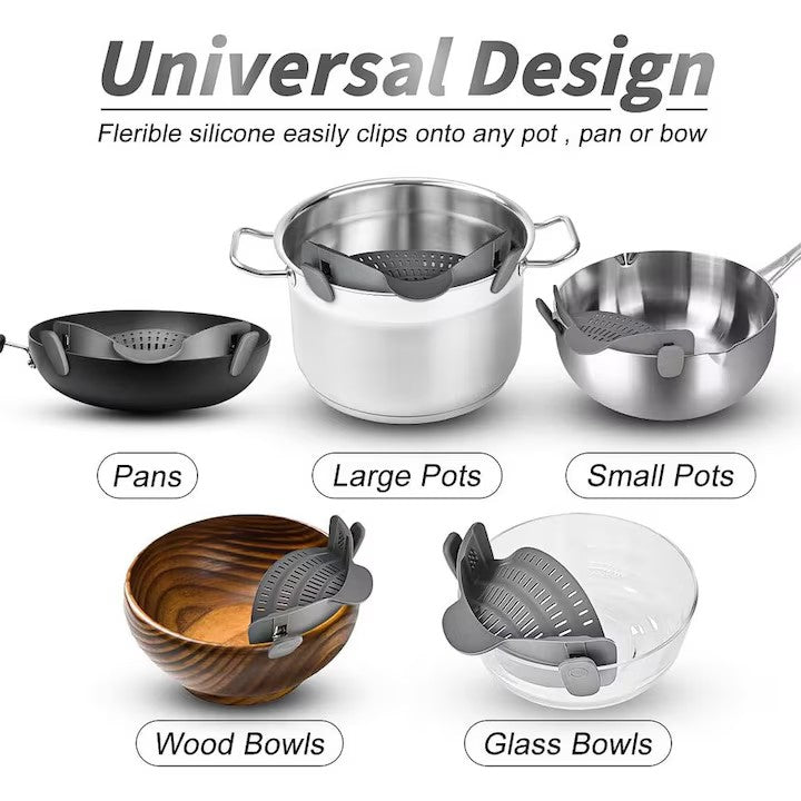 Strecurator Filtru pentru Vase, Kadeny, din Silicon Rezistent la Temperaturi Inalte, Universal, Paste, Legume, Fructe, 23x12.5x6.7 cm, Gri