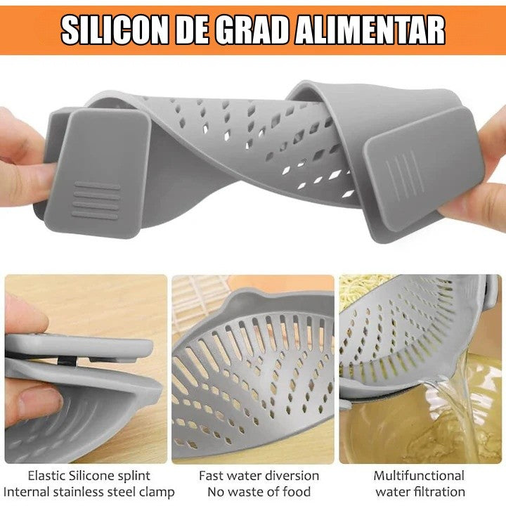 Strecurator Filtru pentru Vase, Kadeny, din Silicon Rezistent la Temperaturi Inalte, Universal, Paste, Legume, Fructe, 23x12.5x6.7 cm, Gri