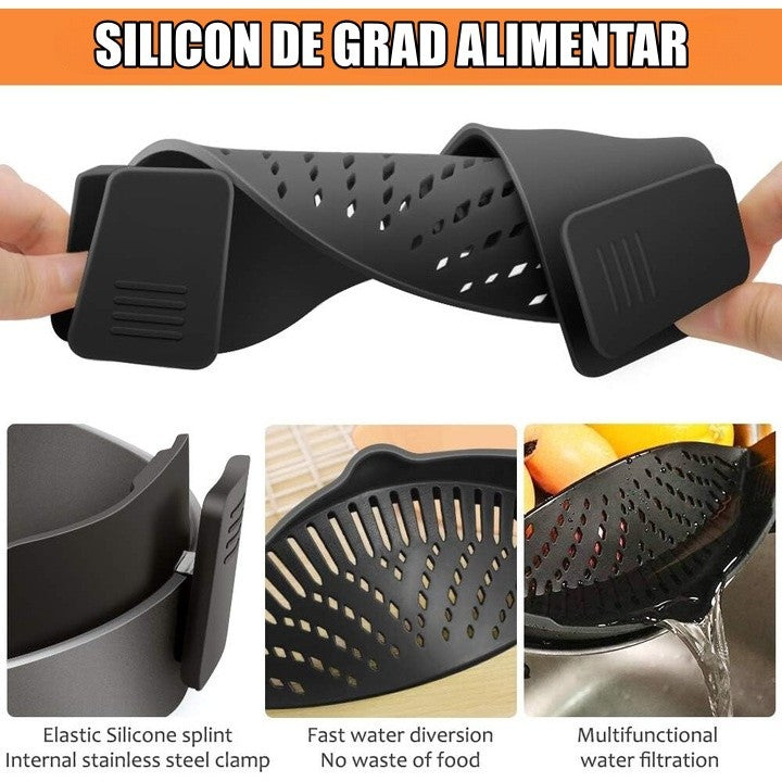 Strecurator Filtru pentru Vase, Kadeny, din Silicon Rezistent la Temperaturi Inalte, Universal, Paste, Legume, Fructe, 23x12.5x6.7 cm Negru