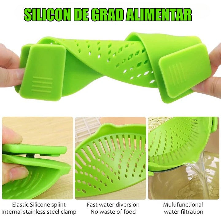 Strecurator Filtru pentru Vase, Kadeny, din Silicon Rezistent la Temperaturi Inalte, Universal, Paste, Legume, Fructe, 23x12.5x6.7 cm Verde