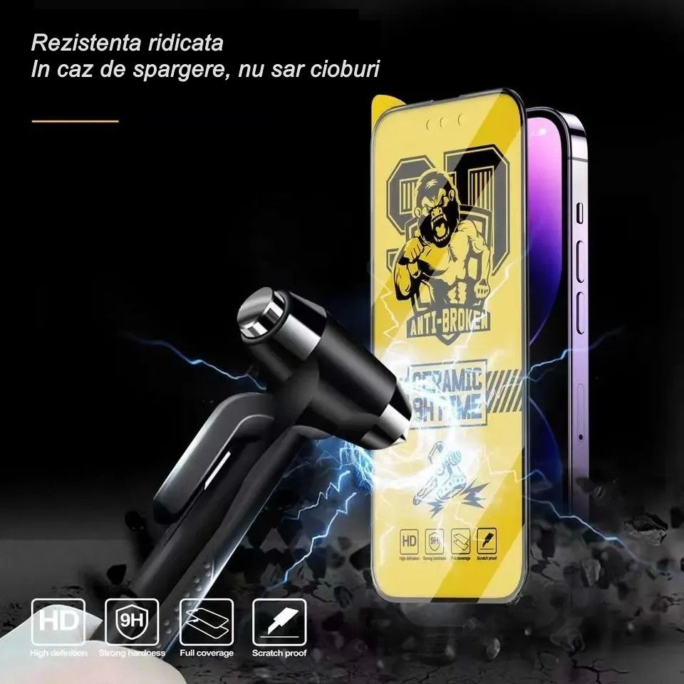Folie de protectie Ceramica,  Kaveny,  compatibila cu Apple iPhone 15 Pro Max, Transparenta HD, 9H, margini negre