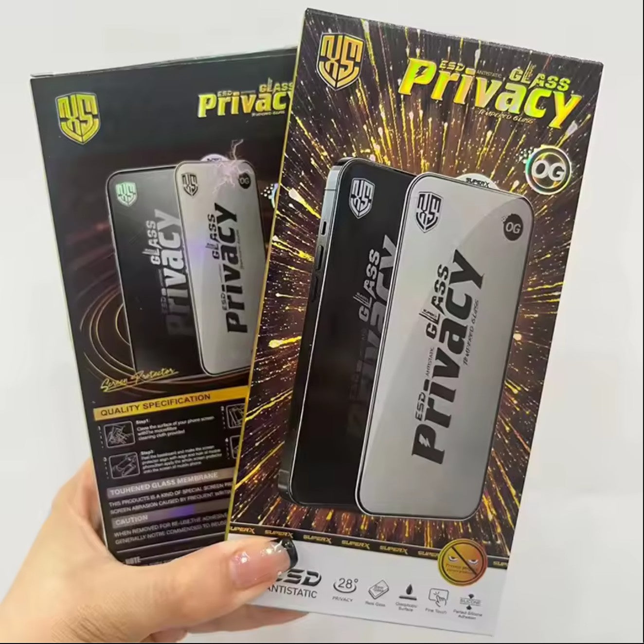 Folie de Protectie pentru Samsung Galaxy A16, Kaveny, Sticla Securizata ESD Antistatica, Super-X Privacy OG, Margini Negre, 0.30 mm, Transparent Inchis