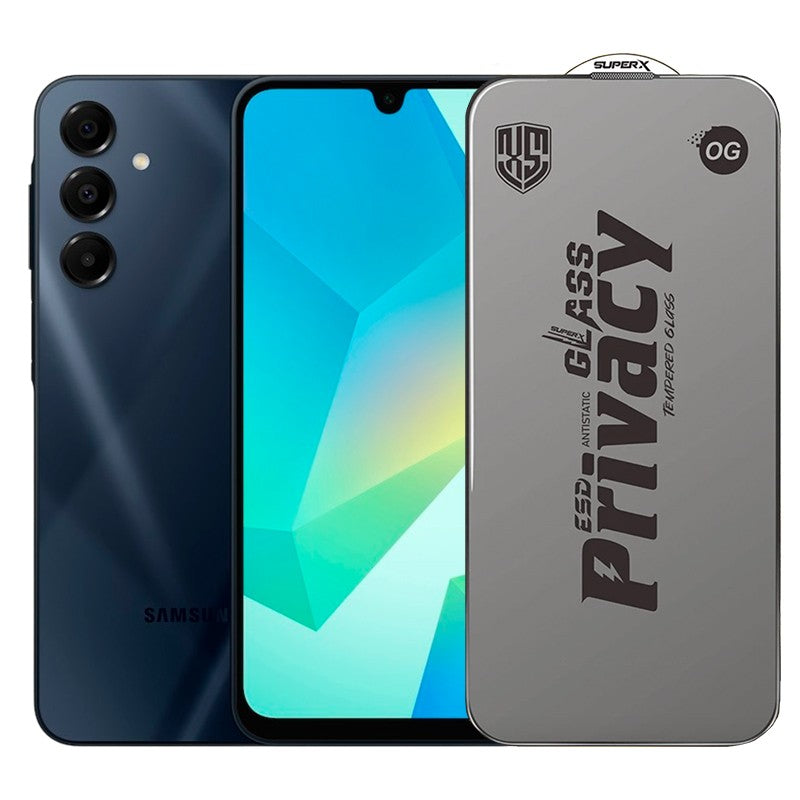 Folie de Protectie pentru Samsung Galaxy A16, Kaveny, Sticla Securizata ESD Antistatica, Super-X Privacy OG, Margini Negre, 0.30 mm, Transparent Inchis
