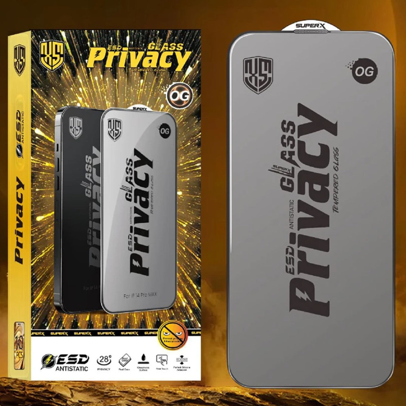 Folie de Protectie pentru Samsung Galaxy A26, Kaveny, Sticla Securizata ESD Antistatica, Super-X Privacy OG, Margini Negre, 0.30 mm, Transparent Inchis