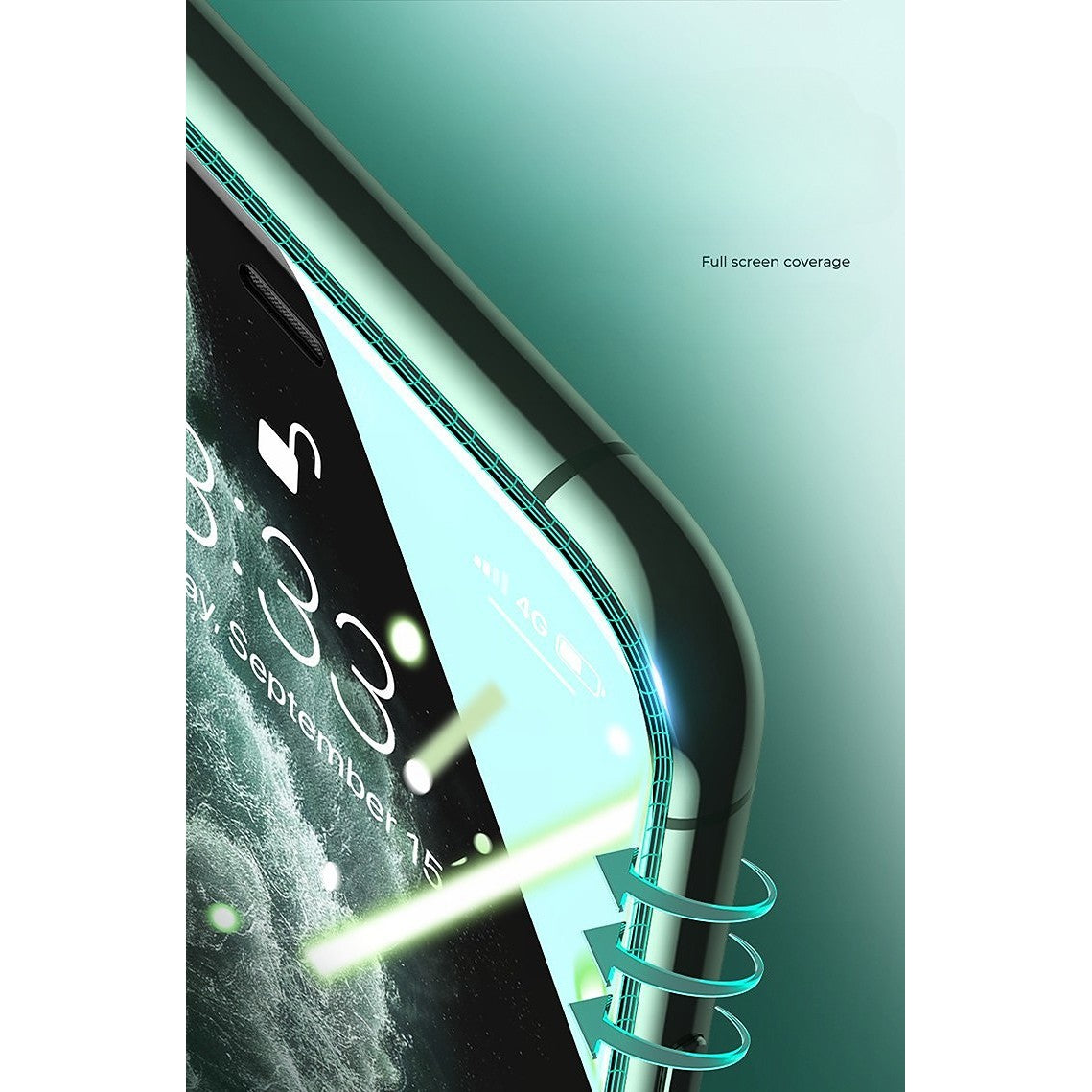 Folie de Sticla Securizata pentru Apple iPhone 15, Kadeny, Lumina Verde Anti-Blue Ray, Auto-Aplicare, Protectie Completa 9D, Verde