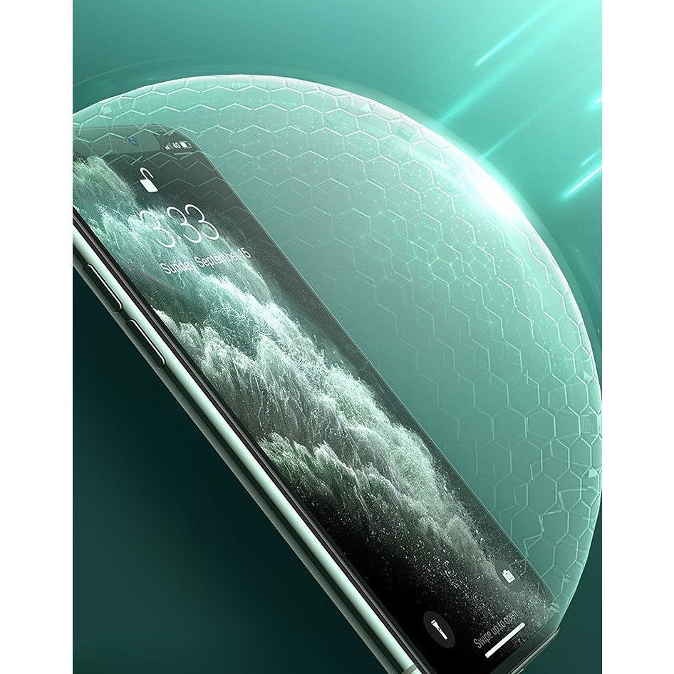 Folie de Sticla Securizata pentru Apple iPhone 15 Pro, Kadeny, Lumina Verde Anti-Blue Ray, Auto-Aplicare, Protectie Completa 9D, Verde