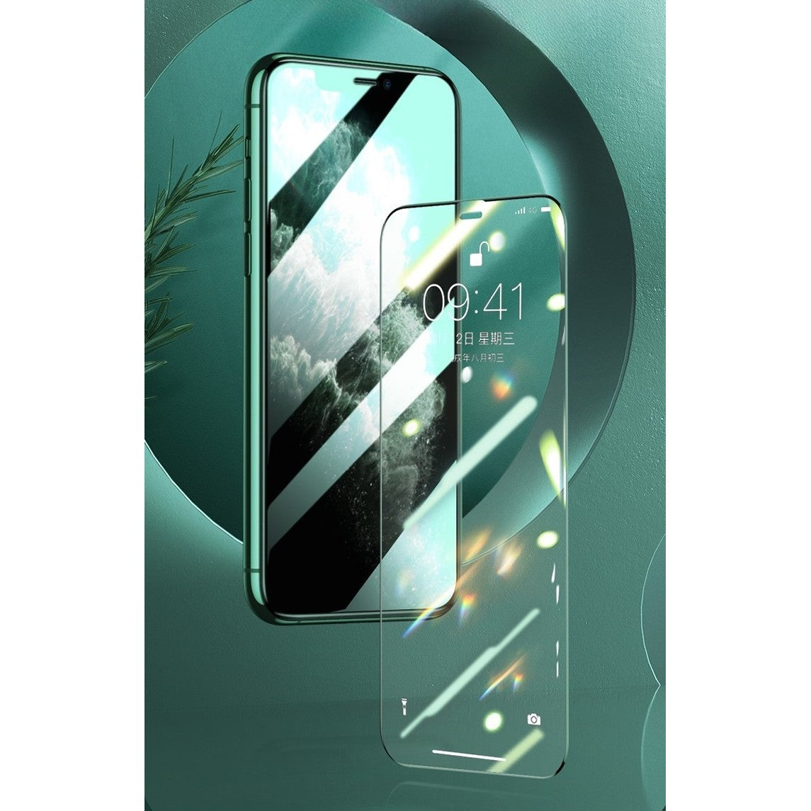 Folie de Sticla Securizata pentru Apple iPhone 15 Pro, Kadeny, Lumina Verde Anti-Blue Ray, Auto-Aplicare, Protectie Completa 9D, Verde