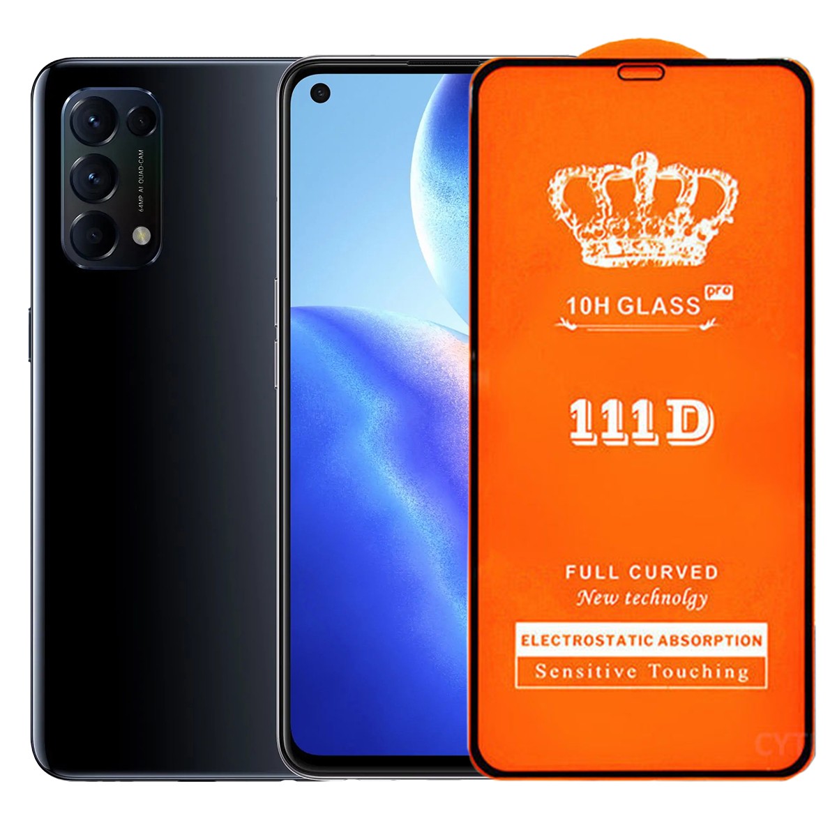 Folie Securizata pentru Oppo Reno 5, 5G, Kaveny, Sticla de Protectie Compatibila cu Oppo Reno 5, 5G, Full Cover 111D, 10H GLASS, Margini Negre, Transparenta