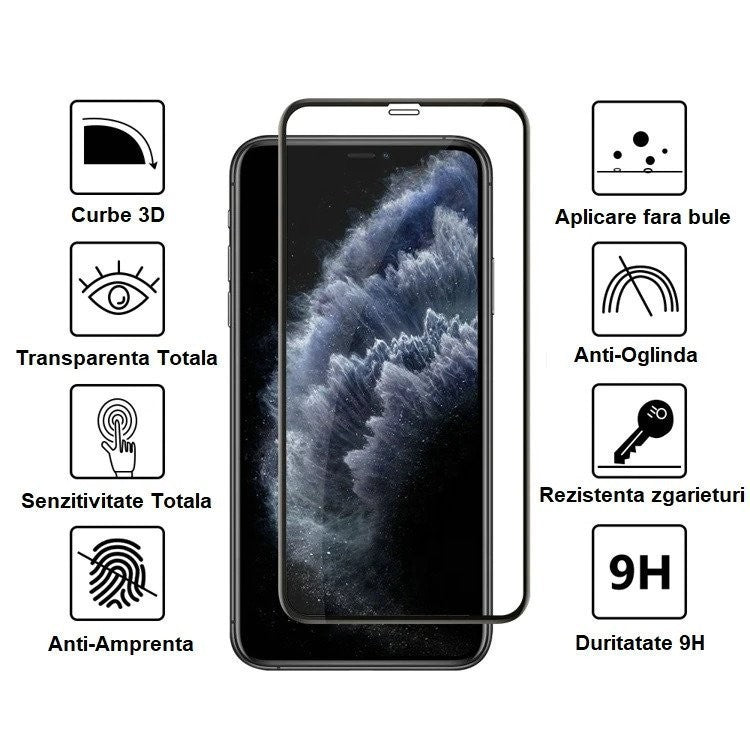 Folie Sticla Securizata Kaveny compatibila cu Xiaomi Mi 10/10 Pro, Full Glue, Curbata, Negru