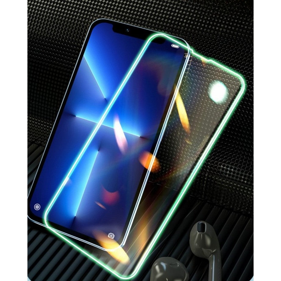Folie Sticla Securizata Kaveny,  Luminous, compatibila cu Apple iPhone 13 Pro, Margine fosforescenta verde