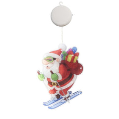 Decoratiune de Craciun pentru fereastra Kaveny, Mos Craciun pe schiuri, cu LED-uri, 15 cm, alb cald