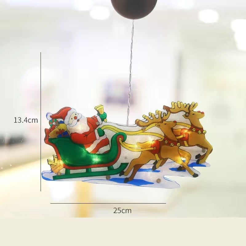 Decoratiune de Craciun pentru fereastra Kaveny, Sanie cu reni, cu LED-uri, 26 cm, alb cald
