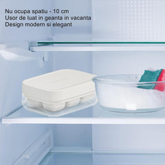 Forma pentru gheata cu presa Kaveny, din silicon alimentar, 6 cuburi, caserola pentru depozitare, usor de folosit si curatat, 10.5 x 7.5 x 4.1 cm, alb