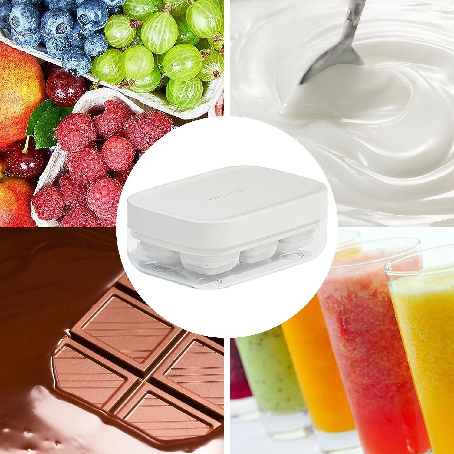 Forma pentru gheata cu presa Kaveny, din silicon alimentar, 6 cuburi, caserola pentru depozitare, usor de folosit si curatat, 10.5 x 7.5 x 4.1 cm, alb