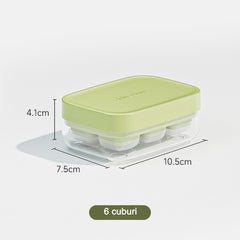 Forma pentru gheata cu presa Kaveny, din silicon alimentar, 6 cuburi, caserola pentru depozitare, usor de folosit si curatat, 10.5 x 7.5 x 4.1 cm, verde
