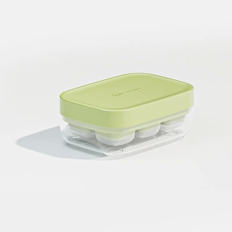 Forma pentru gheata cu presa Kaveny, din silicon alimentar, 6 cuburi, caserola pentru depozitare, usor de folosit si curatat, 10.5 x 7.5 x 4.1 cm, verde