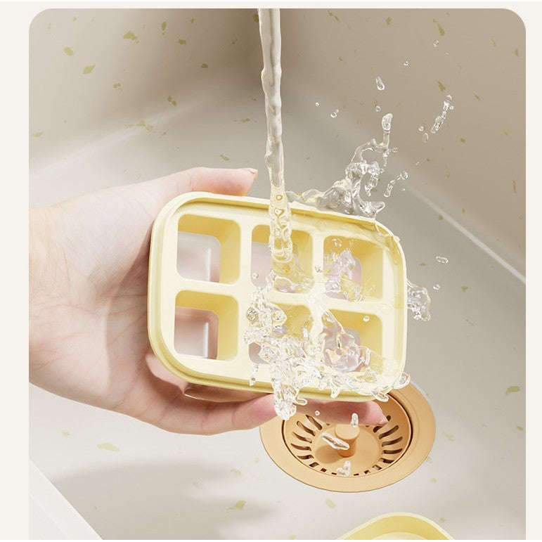 Forma pentru gheata cu presa Kaveny, din silicon alimentar, 6 cuburi, caserola pentru depozitare, usor de folosit si curatat, 10.5 x 7.5 x 4.1 cm, galben