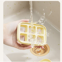 Forma pentru gheata cu presa Kaveny, din silicon alimentar, 6 cuburi, caserola pentru depozitare, usor de folosit si curatat, 10.5 x 7.5 x 4.1 cm, galben