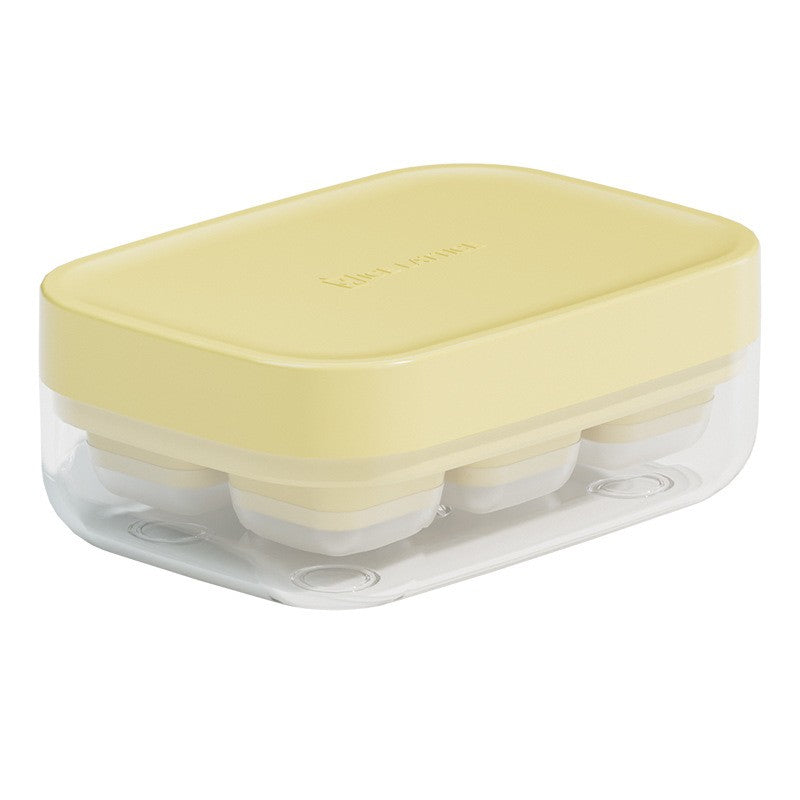 Forma pentru gheata cu presa Kaveny, din silicon alimentar, 6 cuburi, caserola pentru depozitare, usor de folosit si curatat, 10.5 x 7.5 x 4.1 cm, galben