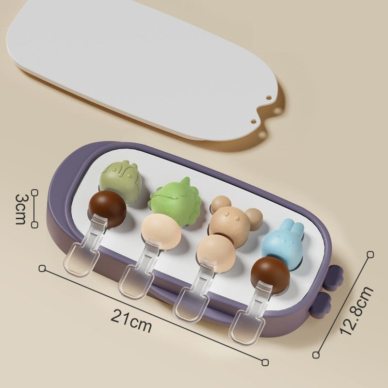 Forma pentru inghetata Kaveny, 4 compartimente, forme cu animalute, materialsilicon si ABS, 21 x 12.8 x 3cm, mov