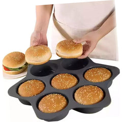 Forme de Silicon pentru Copt, Kadeny, 7 Forme Rotiunde, pentru Burgeri si Prajituri, 38.5 x 4 cm, Negru