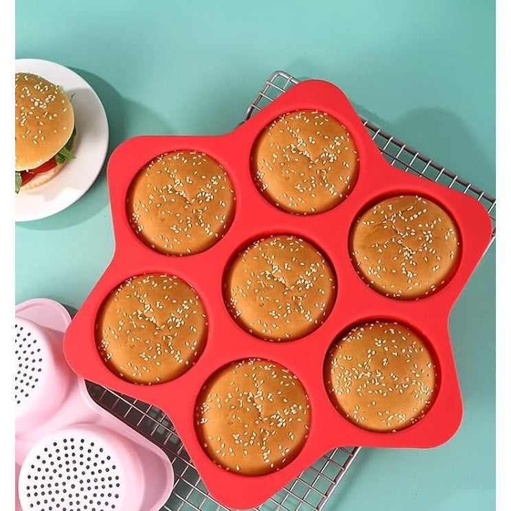 Forme de Silicon pentru Copt, Kadeny, 7 Forme Rotiunde, pentru Burgeri si Prajituri, 38.5 x 4 cm, Rosu