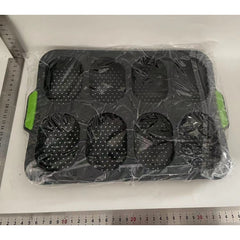 Forme de Silicon pentru Copt, Kadeny, 8 Forme Ovale, pentru Paine si Prajituri, 34.5 x 23.8 x 2.5 cm, Negru/Verde