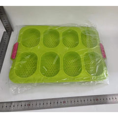 Forme de Silicon pentru Copt, Kadeny, 8 Forme Ovale, pentru Paine si Prajituri, 34.5 x 23.8 x 2.5 cm, Verde/Roz