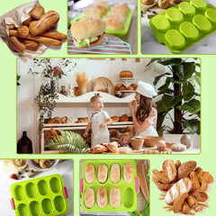 Forme de Silicon pentru Copt, Kadeny, 8 Forme Ovale, pentru Paine si Prajituri, 34.5 x 23.8 x 2.5 cm, Verde/Roz