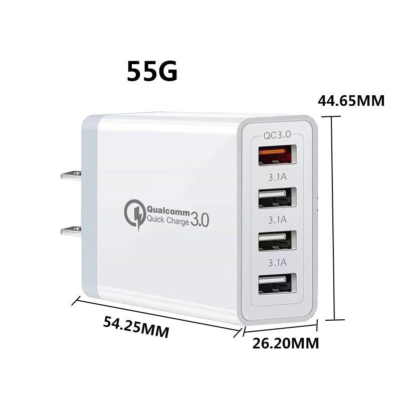 Incarcator Fast Charge pentru Telefon 33W, Kadeny, Incarcator Quick Charge cu 4 Porturi USB-A, Power Delivery 33W, Cap Standard European, Alb