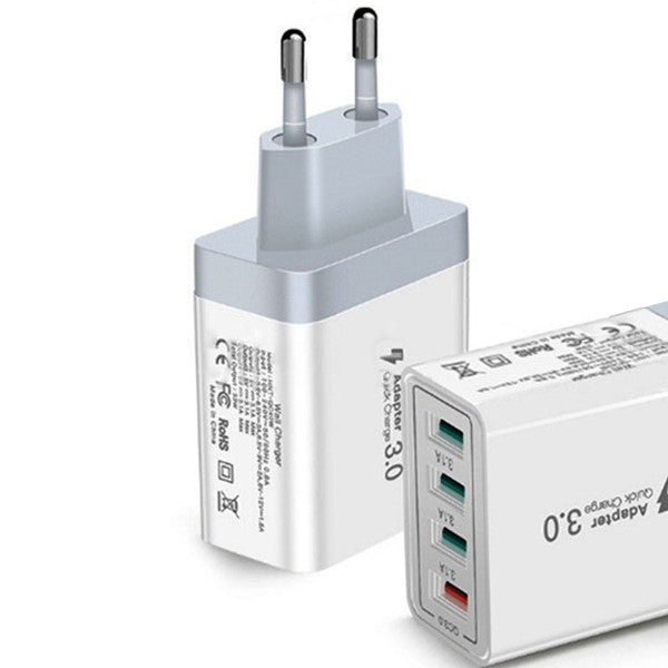 Incarcator Fast Charge pentru Telefon 33W, Kadeny, Incarcator Quick Charge cu 4 Porturi USB-A, Power Delivery 33W, Cap Standard European, Alb