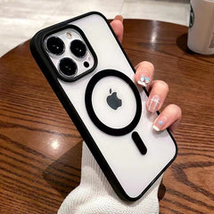 Husa MagSafe pentru Apple iPhone 14, Full Cover, Frosted Acrylic Color Big Hole, Magnetica, Incarcare Wireless, Kadeny, Negru