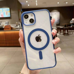 Husa MagSafe pentru Apple iPhone 14 Pro Max, Full Cover, Frosted Acrylic Color Big Hole, Magnetica, Incarcare Wireless, Kaveny, Albastru