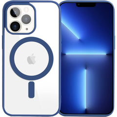 Husa MagSafe pentru Apple iPhone 14 Pro Max, Full Cover, Frosted Acrylic Color Big Hole, Magnetica, Incarcare Wireless, Kaveny, Albastru