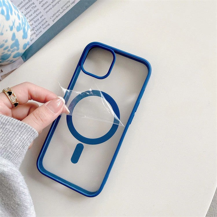 Husa MagSafe pentru Apple iPhone 13, Full Cover, Frosted Acrylic Color Big Hole, Magnetica, Incarcare Wireless, Kadeny, Albastru