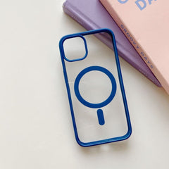 Husa MagSafe pentru Apple iPhone 13, Full Cover, Frosted Acrylic Color Big Hole, Magnetica, Incarcare Wireless, Kadeny, Albastru