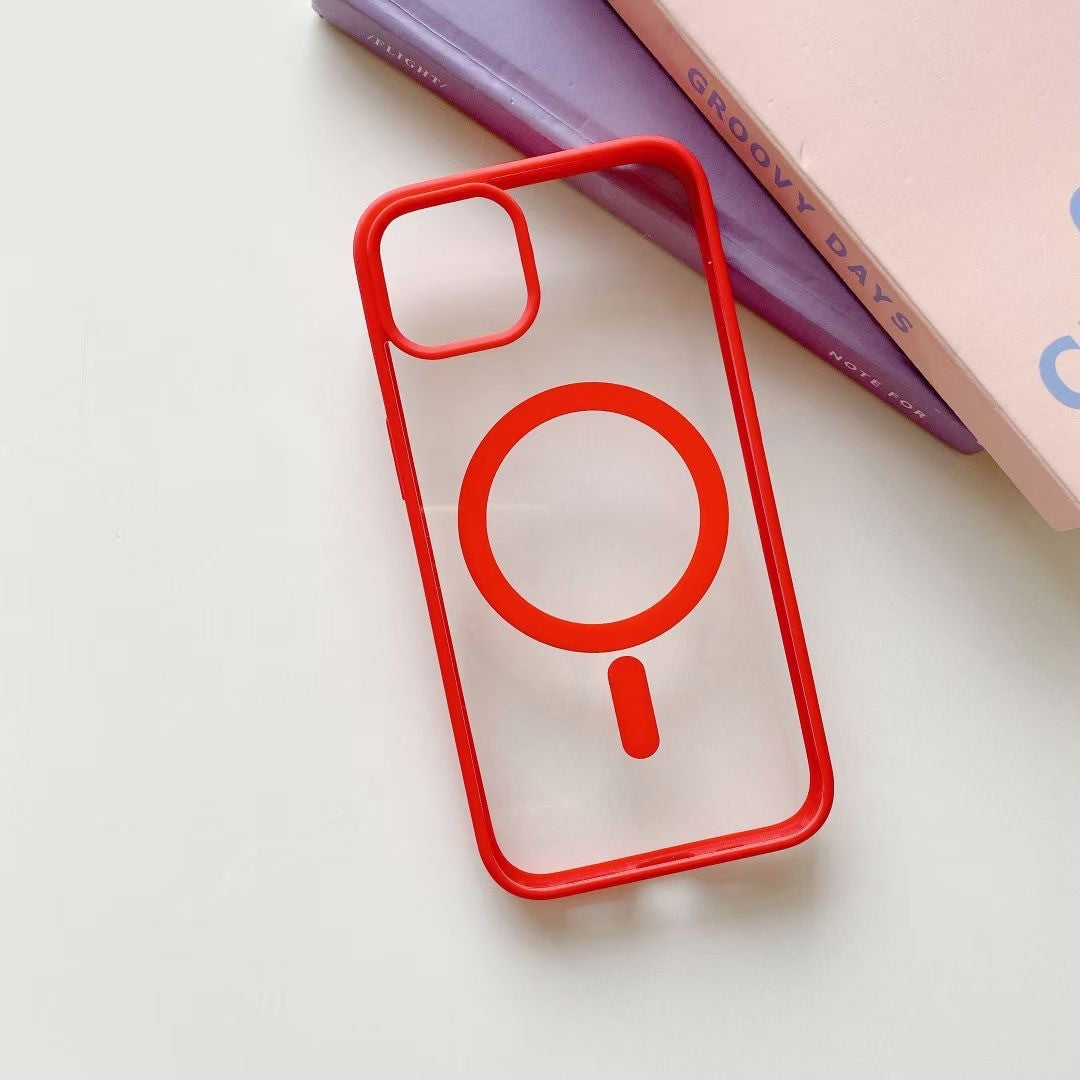 Husa MagSafe pentru Apple iPhone 13, Full Cover, Frosted Acrylic Color Big Hole, Magnetica, Incarcare Wireless, Kadeny, Rosu