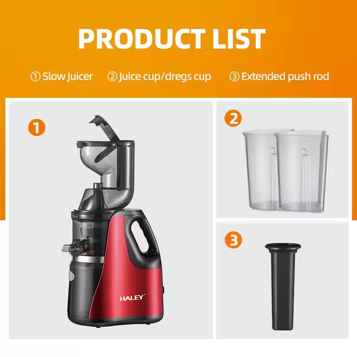 Storcator Electric Fructe si Legume HALEY 150W – Inox, Sistem Anti-Alunecare, Design Rosu/Negru, Eficient si Compact