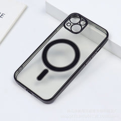 Husa MagSafe pentru Apple iPhone 12 Pro, Protectie camera, Full TPU, Margini colorate Electroplating, Magnetica, Incarcare Wireless, Kaveny, Negru